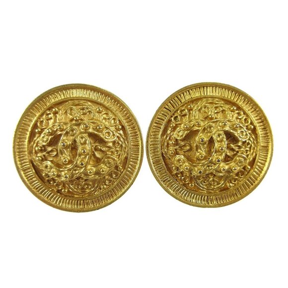 Chanel Button Earrings Clip-On Gold 94A 85062 - Picture 1 of 4